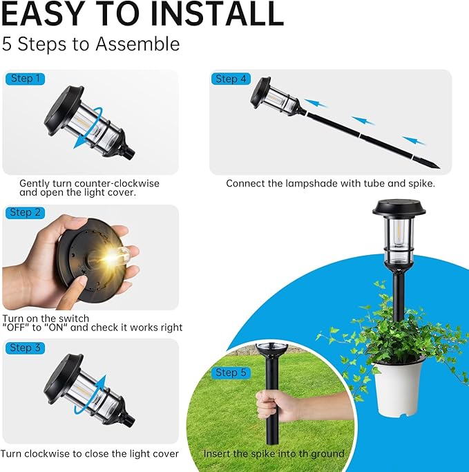 8 Pack Bright Solar Pathway Lights, LED Solar Powered Garden Lights Outdoor Waterproof IP65, Landscape Lighting for Path Walkway, No Wiring, Easy to Install, Auto On/Off 2700K Warm White