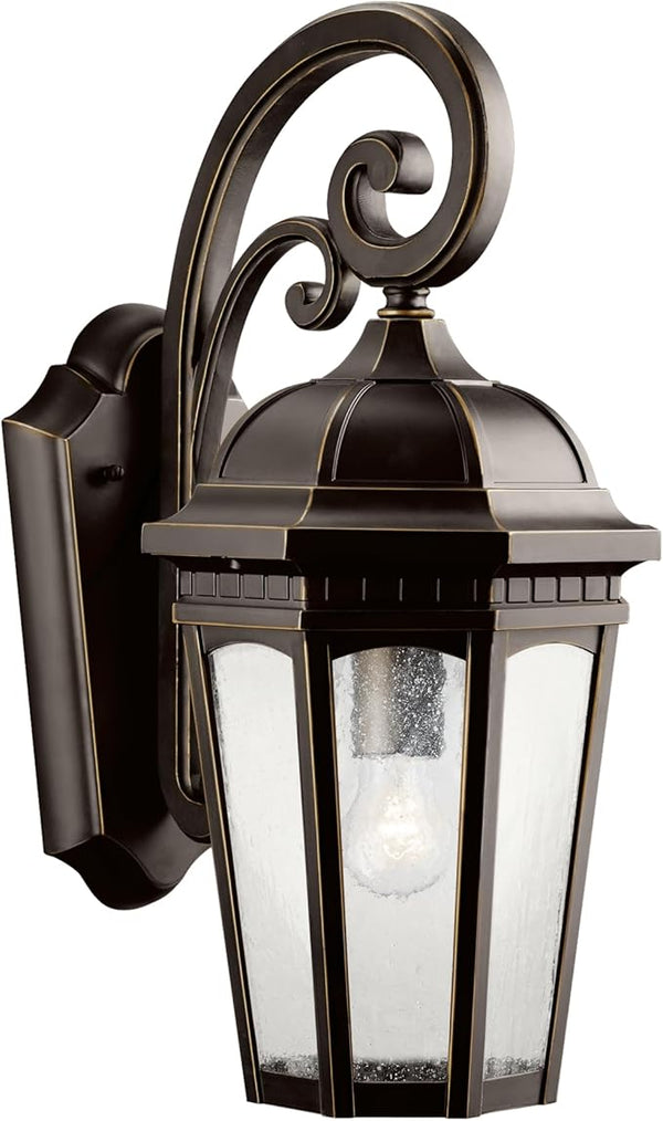 Kichler Courtyard 17.75" 1 Light Outdoor Wall Light with Clear Seeded Glass in Rubbed Bronze for Entry or Garage | Lumora