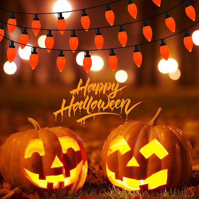 25Ft LED Orange Christmas Lights, C9 Outdoor Christmas Light 25 LED Orange Bulb Lights, Connectable Fall Decor String Light for Thanksgiving Autumn Xmas Halloween Decoration