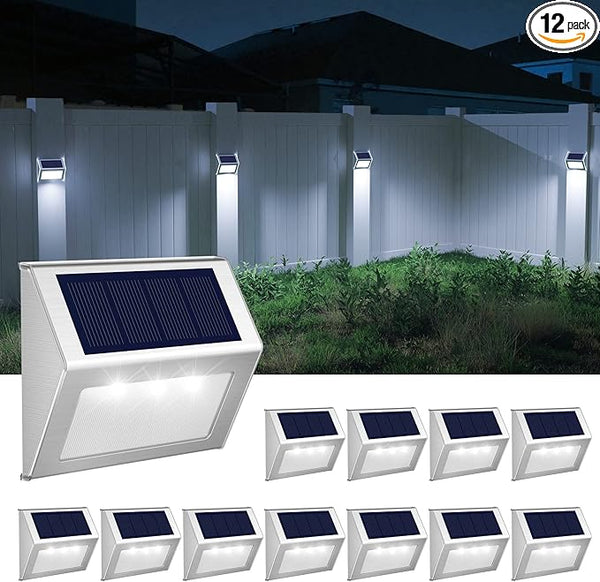 JSOT Outdoor Fence Lights,12 Pack Solar Powered Deck Lights Waterproof Stairs Light Stainless Steel Security Wall | Lumora