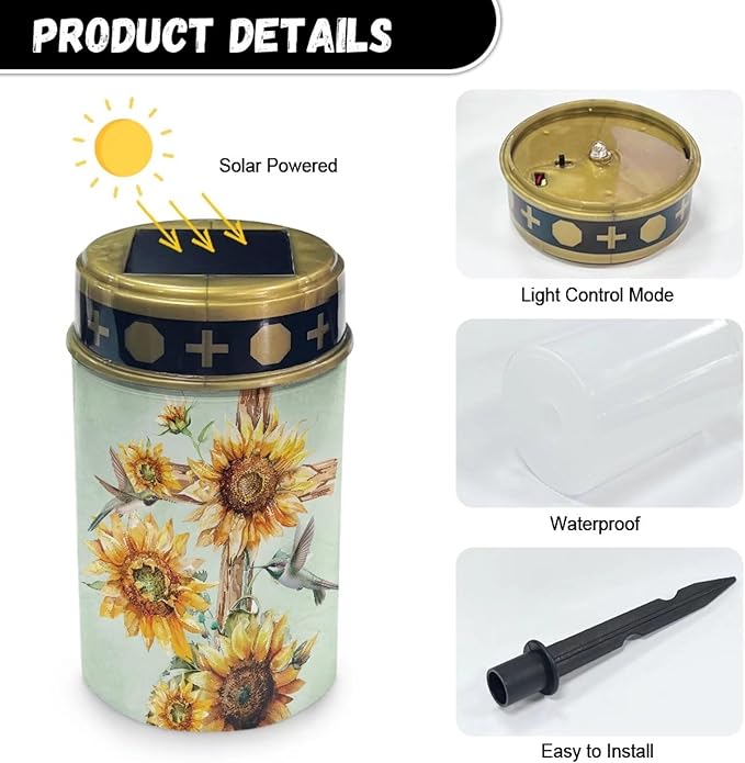 Cross Sunflower Solar Lights Outdoor Garden Lights Solar Memorial Lights for Graves Waterproof Led Pathway | Lumora