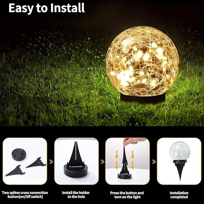 Solar Lights, Outdoor Waterproof, Spherical, Suitable for Yard, Terrace, Path, Lawn, Party, Garden, Landscape Lighting, Creative Birthday Gift, 2 Pack (5.5 Inch (Warm Light))