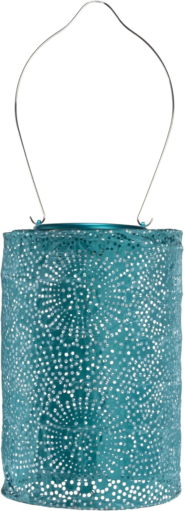 Allsop Soji Stella - Tin Art' Punched Luminaria - Cylinder - 7.5" - Outdoor Solar Latern - Metallic Emerald | Lumora