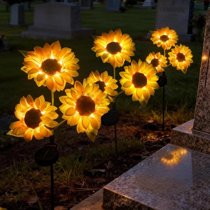 DUODEAN Solar Sunflower Light, 2-Pack Waterproof Outdoor Lights with Large Sunflowers, Solar-Powered Garden Stake Lights for Pathway, Patio, Law, Yard, and Cemetery Decoration