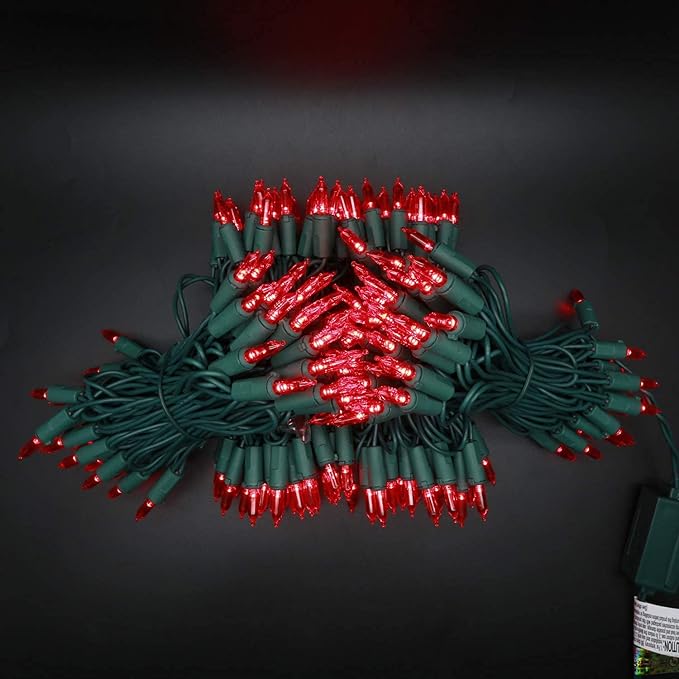 200 Count Red LED Christmas Lights, 66 ft Green Wire UL Certified Commercial Grade Holiday String Light Set (Red)