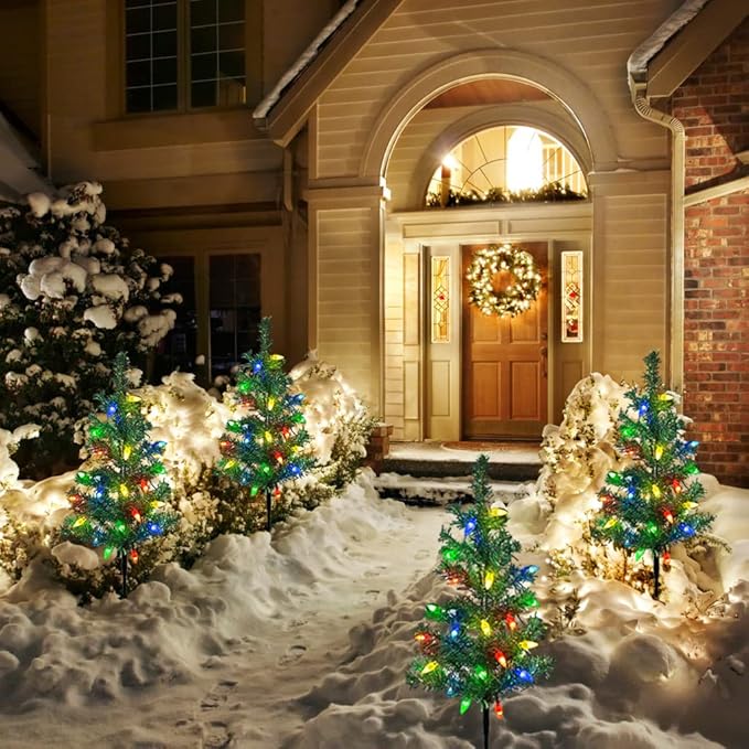 Upgraded 4-Pack Solar Christmas Garden Stake Lights, Decorative Xmas Tree Solar Christmas Yard Stake Outdoor | Lumora