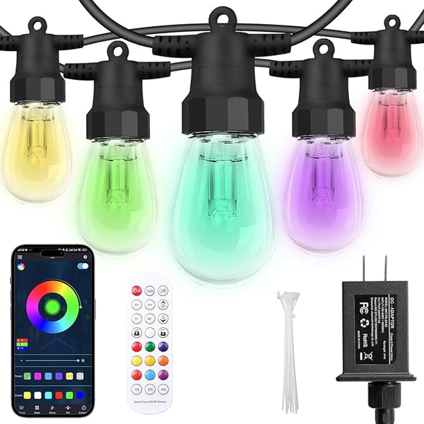 Outdoor String Lights 50FT, Outdoor Lights for Patio with 20 Dimmable RGBW LED Bulbs, IP66 Waterproof Shatterproof | Lumora