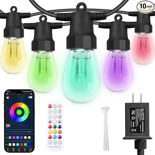 Outdoor String Lights 27FT, Outdoor Lights for Patio with 10 Dimmable RGBW LED Bulbs, IP66 Waterproof Shatterproof | Lumora