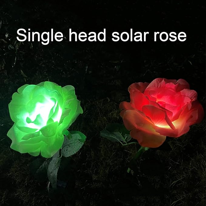 2Pcs Solar Flowers Lights Outdoor Waterproof Single Head Rose Flowers Stake Light Garden Landscape Lighting for Outdoor Yard Lawn Path Balcony Party Decoration