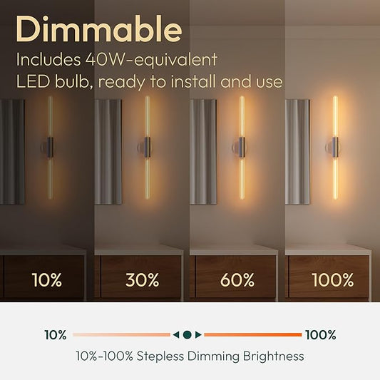ALAMPEVER Wall Sconce with T10 Bulbs, Modern Bathroom Wall Sconces, Clean Lines Design, Dimmable Wall Light for Bedroom, Living Room, Hallway, Entryway, Café, and Bar