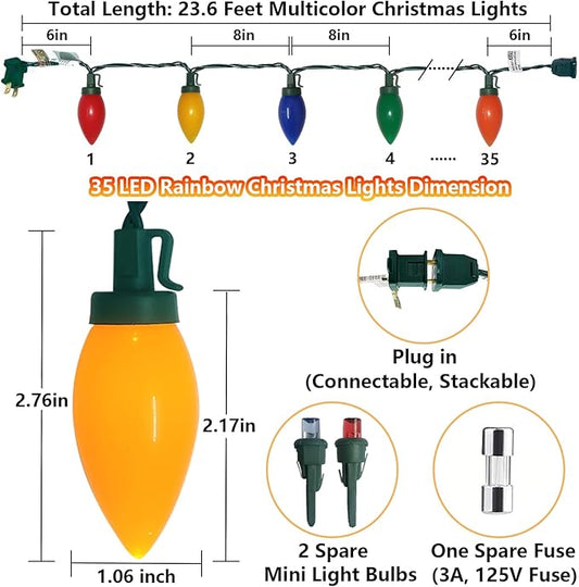 Christmas Lights Outdoor 23.6Ft C9 Vintage Christmas Lights 35 LED Colorful Bulbs, Connectable Plug-in Old Fashioned Xmas Light for Indoor Bedroom Patio Garden Yard Tree Home Decor