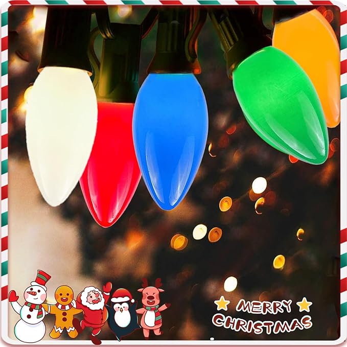 C9 Christmas Lights Outdoor, 25 Ft Multicolor Vintage LED Christmas String Lights for Roofline Xmas Tree Holiday | Lumora