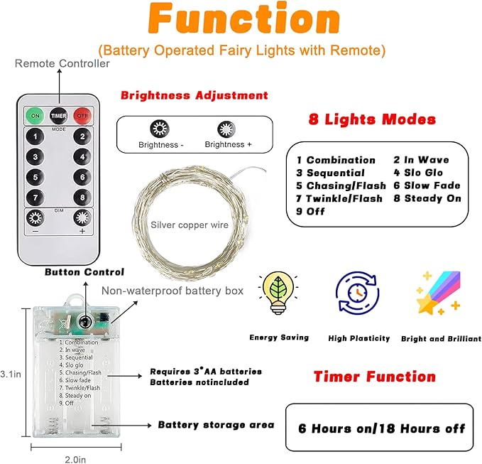 6 Pack 60LED Christmas Battery Operated Fairy Lights with Remote, 8 Modes String Lights with Timer, Dimmable | Lumora