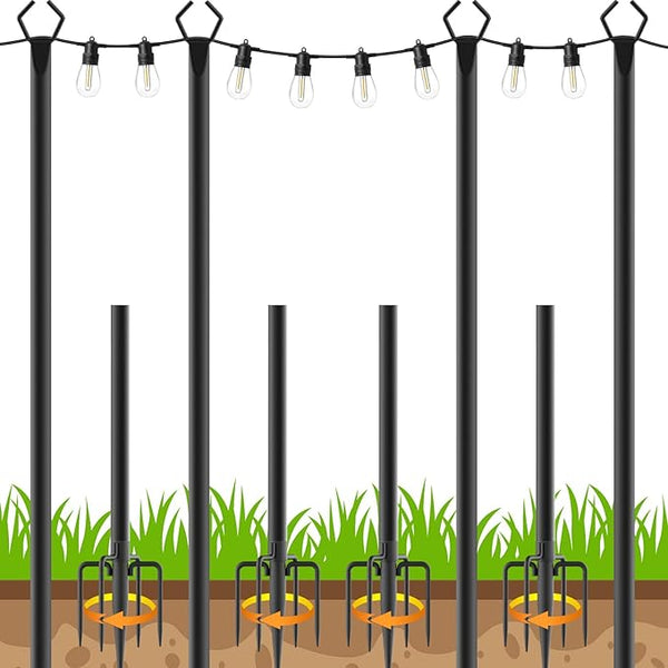 4 Pack 10 FT String Light Poles,Metal with Fork Lights Poles for Outdoor String Light, Rustproof Heavy Duty for | Lumora