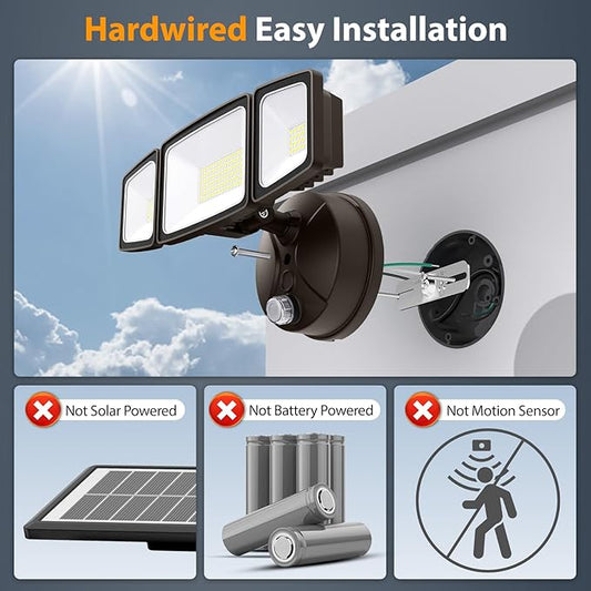 Onforu 70W LED Dusk to Dawn Flood Lights, 7000LM Brown Exterior Security Outdoor Lighting,IP65 Waterproof Outdoor 3 Adjustable Heads Photocell Light Fixture,6500K Floodlight for Garage,Patio,Yard