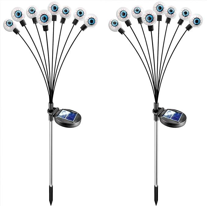Solar Halloween Lights Decorations Outdoor: 2 Pack16 LED Scary Purple Eyeball Light Waterproof for Yard Outside Decor - Swaying Firefly Garden Lighting Pathway Party Easter Decorative
