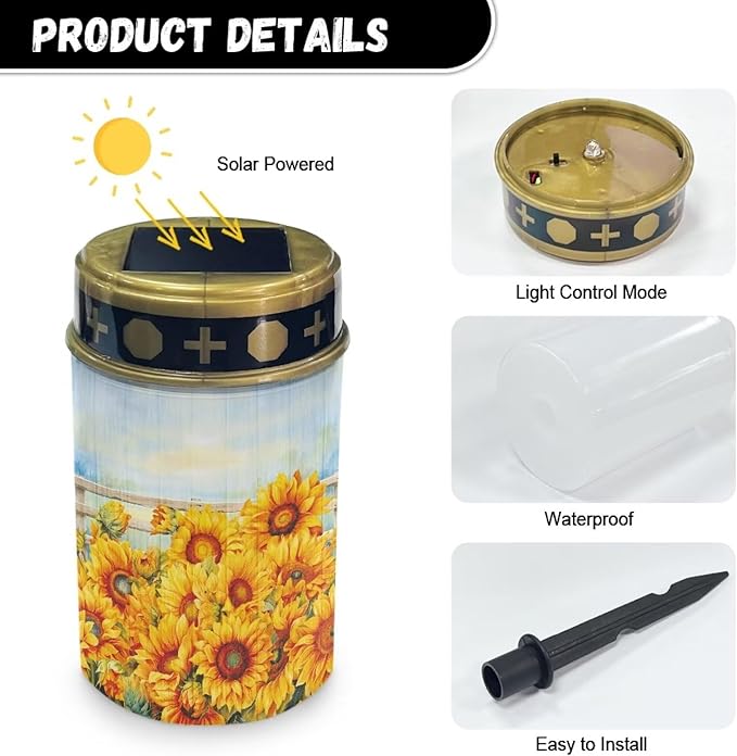 Sunflower Solar Garden Light Dustproof Waterproof Solar Light for Garden Yard Decorative Solar Light Landscape Path Light LED Solar Lights Outdoor Cemetery Decorations for Grave