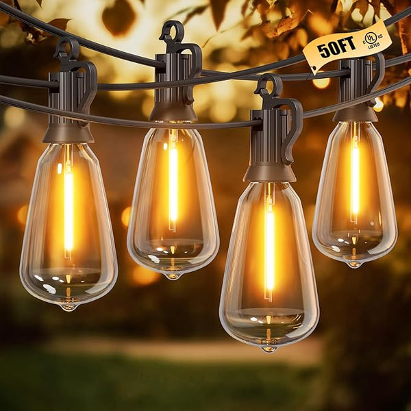 Brightown Outdoor String Lights, 50FT 18+1 LED ST38 LED Patio Lights Shatterproof, Dimmable IP65 Waterproof | Lumora