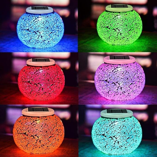 Aukora Color Changing Solar Powered Glass Ball Garden Lights, Table Lamps Waterproof Night Light for Patio, Bar, Party, Yard, Room, Wine Cabinet, Outdoor/Indoor Decorations, Ideal Gift(Crack Glass)
