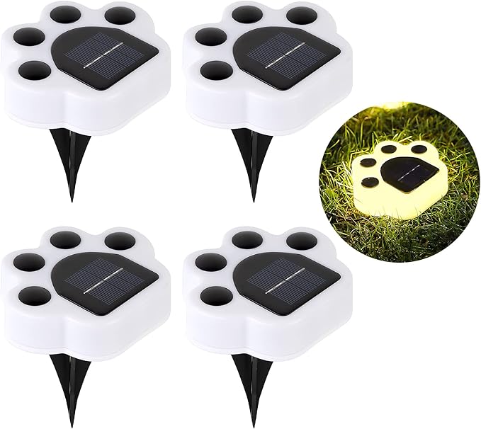 4Pack Led Paw Print Solar Lights Warm White Solar Paw Print Lights Outdoor Waterproof, Garden Lawn Landscape Path Yard