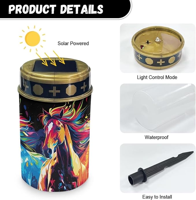 Colorful Horse Solar Garden Lights Outdoor Decorative Solar Stake Lights Landscape Lights Cemetery Decorations for Grave Lights Decorate Lawn, Patio, Fence, Backyard