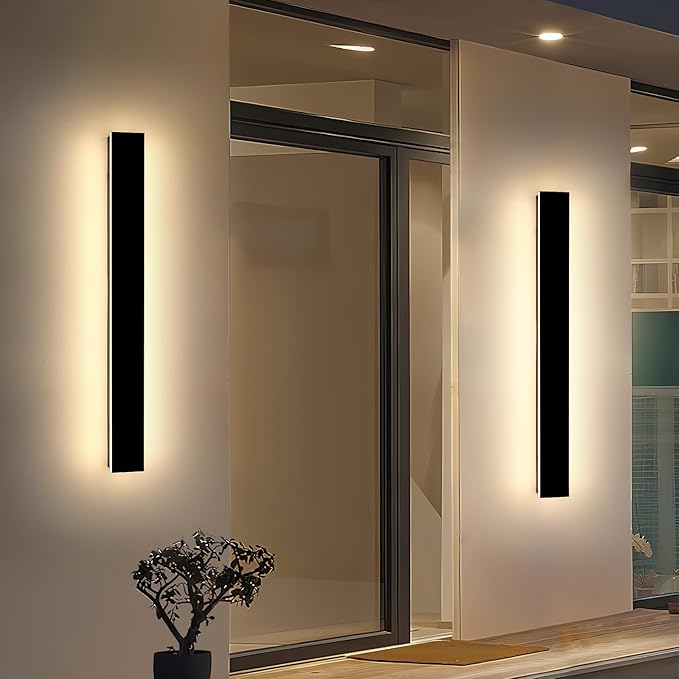 Mikeru 31.4inch Long LED Wall Light Fixtures, 10%-100% Dimmable Black Exterior Wall Sconces, 3000k-6000k Acrylic Invisible Exterior Wall Light for Porch Modern Outdoor Wall Mount Lighting