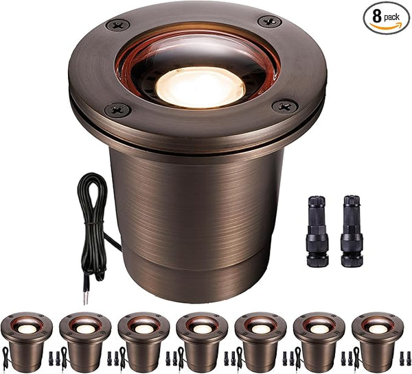 Gardenreet Low Voltage Well Lights for Landscaping - Brass IP67 Outdoor In-Ground Light, 12V LED Hardwired | Lumora