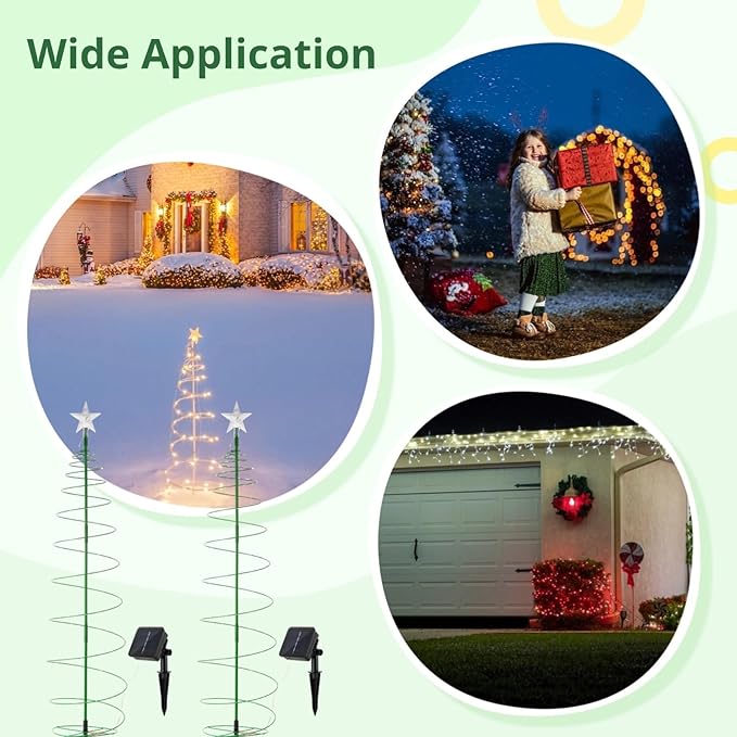 2-Pack Solar Metal Christmas Tree Led Lights, Waterproof Outdoor Solar Pathway Lights For Garden And Patio