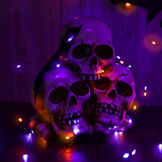 Lomotech 2 Pack Solar Lights, 33ft 100LED Orange Purple Twinkle Fairy Lights Waterproof 8 Modes Outdoor for Halloween Party DIY Decoration Black Wire