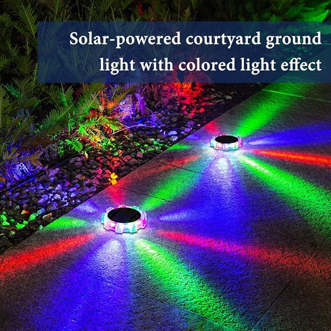 Solar Ground Lights Outdoor, IP65 Waterproof Landscape Lighting for Garden Patio Pathway Lawn Deck Cool White-Warm Light-RGB (Color Light -4Pack)