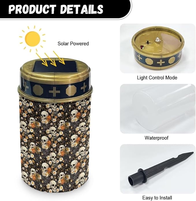 Skull Solar Garden Light Outdoor Lanscape Path Light Waterproof Solar Powered Garden Lights Pathway Solar Yard Lights Portable Book Light for Prayer