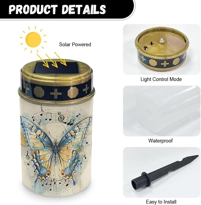 Generic Butterfly Music Solar Garden Light Cemetery Solar Light Memorial Solar Light Waterproof LED Solar Light Landscape Light Solar Pathway Lights Outdoor Decoration