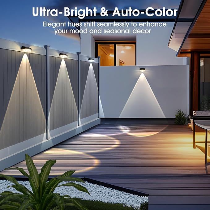 Solar Fence Lights Outdoor 8 Pack, 9 Fixed Colors & Auto Changing Waterproof Fence Lights Solar Powered, Solar Deck | Lumora