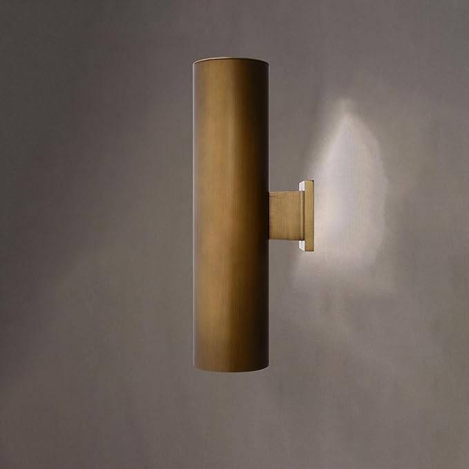 VAXCEL Chiasso 20 in. H 2-Light Warm Brass Outdoor Wall Sconce Made of Rust-Resistant Aluminum, Gold Metal Shade, Up-Down Wall Wash, LED Compatible, Use for Exterior Porch Patio Front Door or Garage