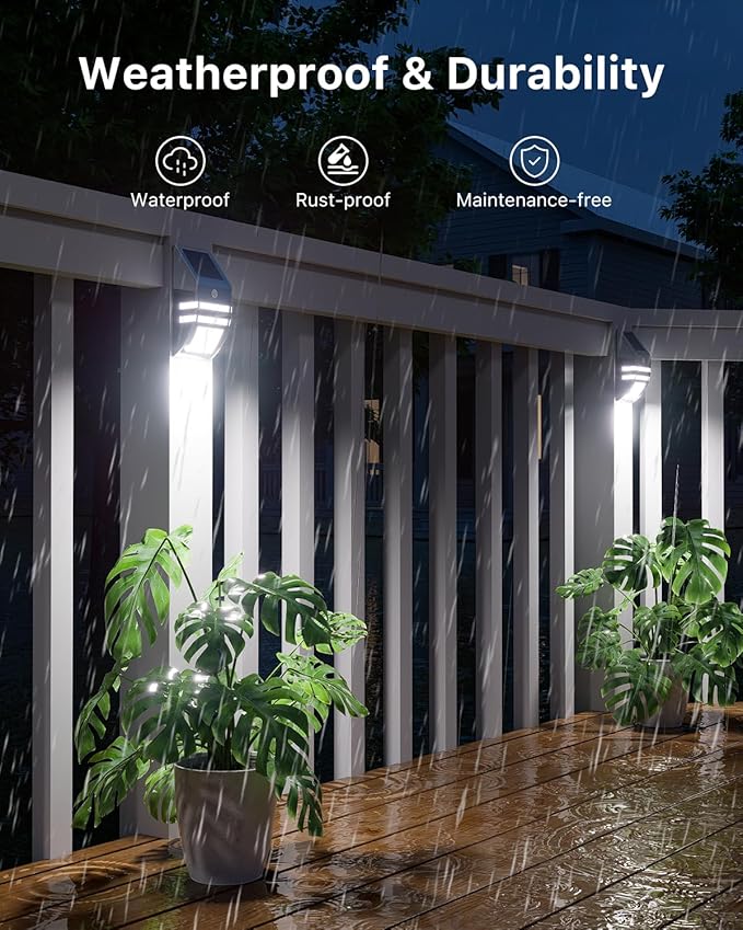 4 Pack Solar Wall Lights, Stainless Steels Outdoor Waterproof Motion Sensor Modern Metal Lamps for Fence, Deck | Lumora