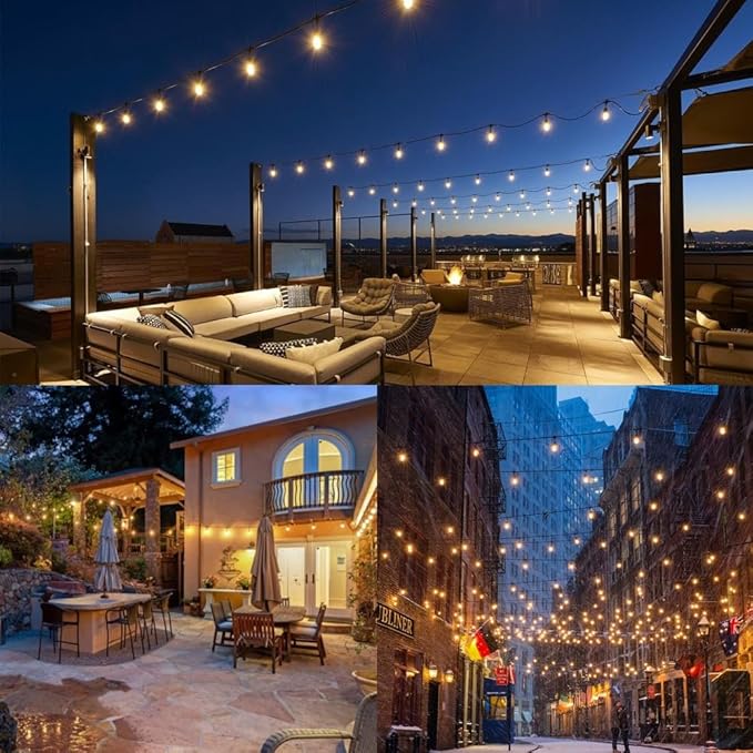 Outdoor String Lights LED 48FT Commercial Grade Heavy Duty with 16 2700K LED S14 Shatterproof Plastic Edison Bulb for Patio Back Yard Porch Party Decor