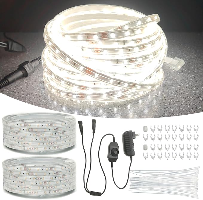 100FT(2 Rolls of 50FT) Flat Rope Lights, Outdoor LED Rope Lighting Waterproof(Not for Dimmer & Adapter), White | Lumora