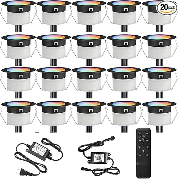 FVTLED LED Deck Lights Kit, 20pcs Φ1.22 D31 WiFi Smart Phone Control Low Voltage Recessed RGBW Deck Lighting | Lumora