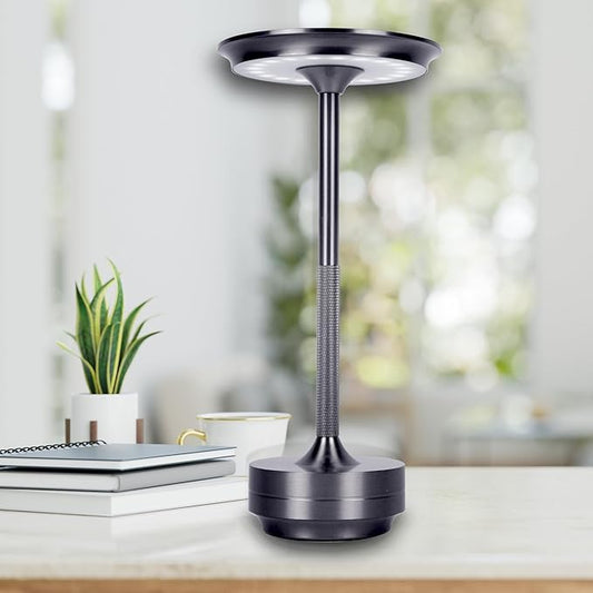Cordless Table Lamps Rechargeable, Portable Battery Operated Lamp, 3 Color Stepless Dimming LED Table Light with Memory Function, for Outdoor/Dinner/Patio/Restaurant (Gun Metal Silver)