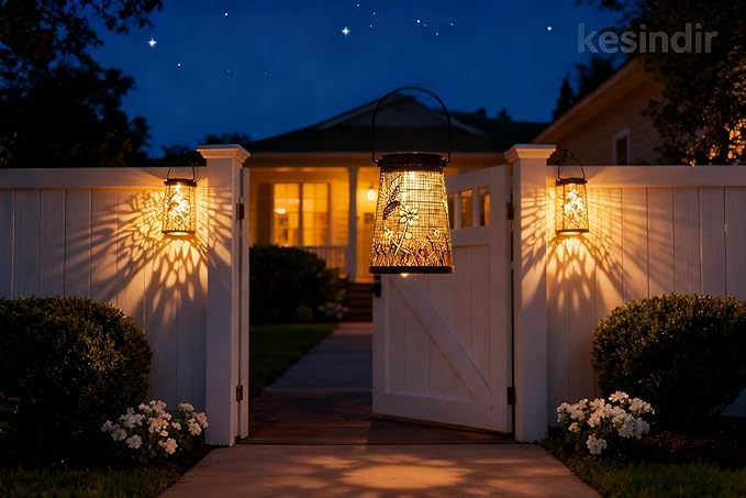 Solar Hummingbird Garden Lights Outdoor Decor - Auto On/Off Iron Trellis Solar Lights with 6 LED, Waterproof Solar Powered Firefly Lights for Yard, Fence, Patio, Pathway Landscape Decoration