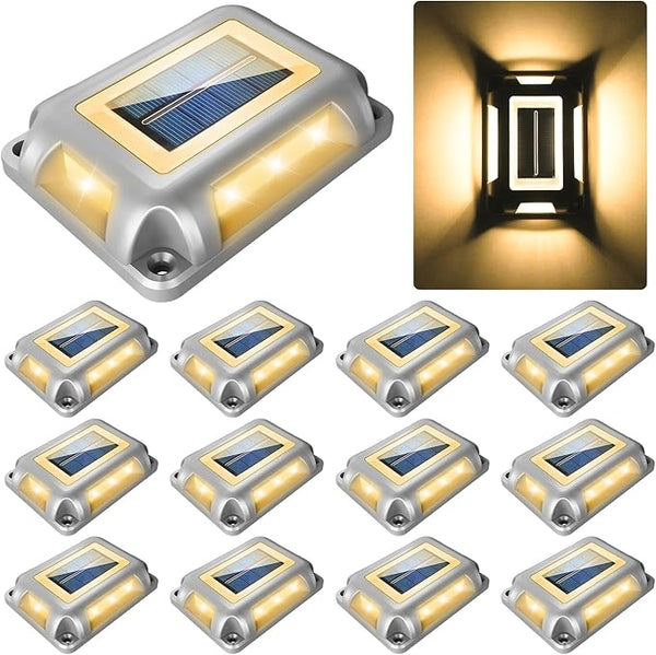 Solar Deck Lights Driveway Dock Lights- 12 Packs Waterproof 1200mAh Solar Powered Outdoor LED Aluminum Dock | Lumora