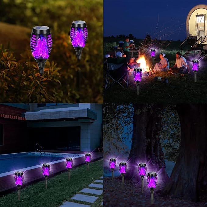 Solar Lights Outdoor Decorations, Upgraded Purple Flickering Flame, Waterproof Halloween Torch Lights, Tiki Torches for Outside Patio Pathway Decor, 6 Pack (24)