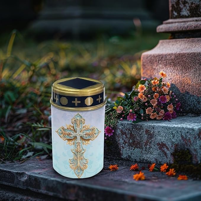 Solar Cross for Cemetery Grave Waterproof Grave Decorations for Cemetery Auto On/Off LED Solar Light for Cemetery Decor Memorial Gifts