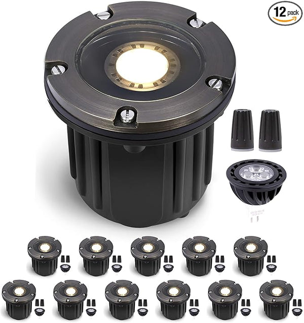 Gardenreet Landscape Low Voltage Well Light - Brass Electric in-Grade Lighting, 12V Wired Replaceable Bulb LED | Lumora