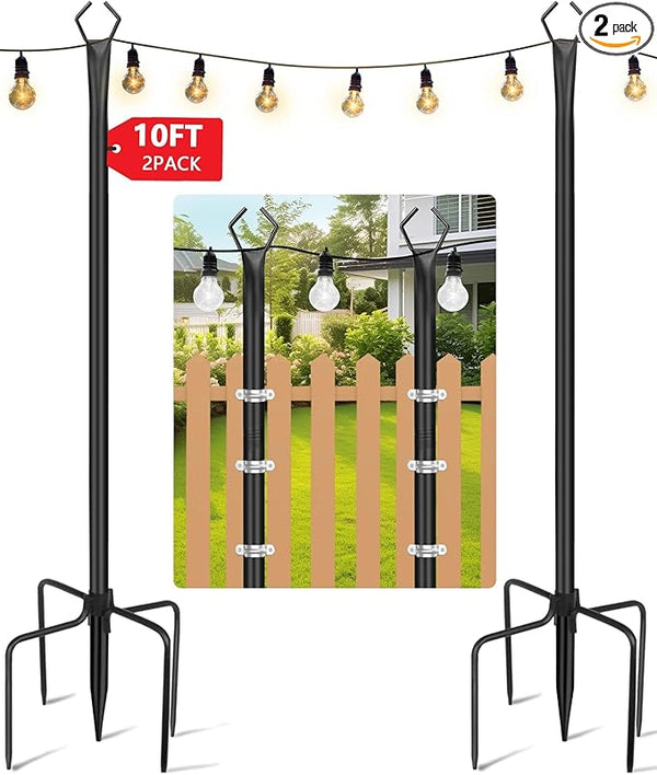 HEMMOTOP String Light Poles for Outside 10FT 2 Pack, Outdoor String Light Poles for Patio Decor Garden Deck | Lumora