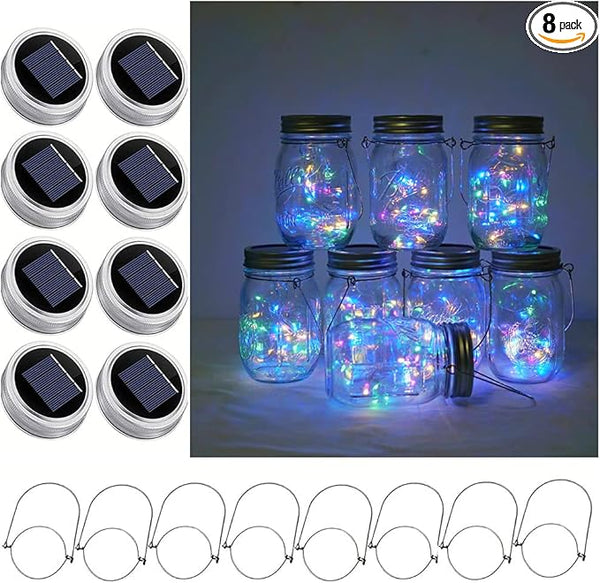 Decorman Solar Mason Jar Lights, 8 Pack Waterproof Fairy Star Firefly Lids String Lights with 8 Hangers for Patio | Lumora