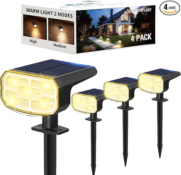 Solar Lights Outdoor Waterproof IP65, Super Bright LED, 3000K 2 Lighting Modes, Solar Powered Yard Garden Solar | Lumora