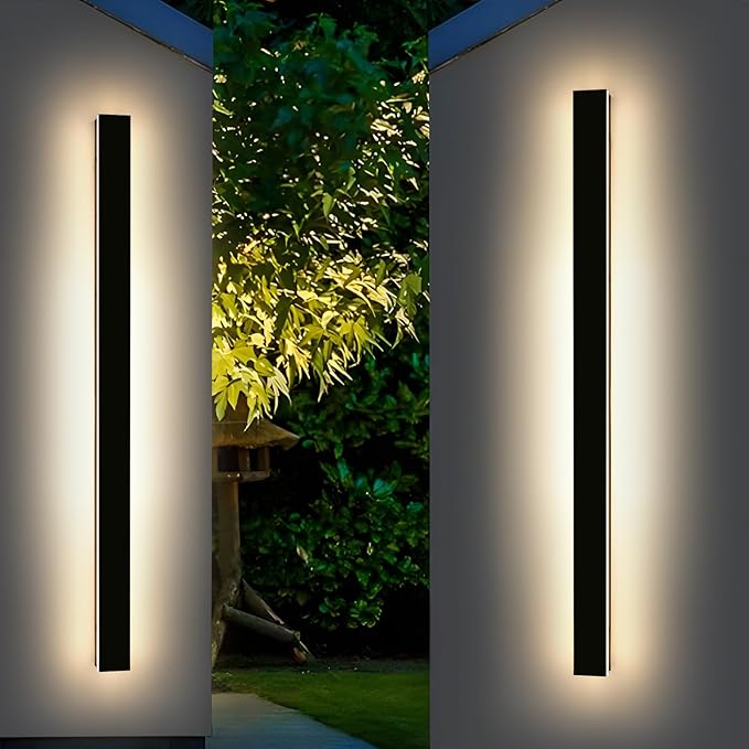 Mikeru 70.8inch Long LED Wall Light, 10%-100% Dimmable Black Exterior Sconces, 3000k-6000k Acrylic Invisible Outdoor Wall Light Fixture for Porch Modern Outdoor Wall Mount Lighting for House