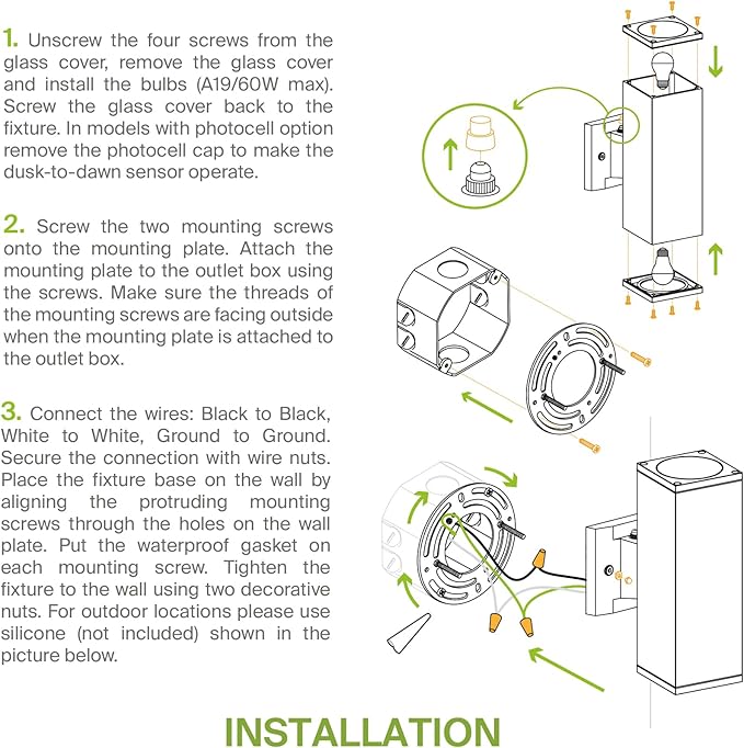 ASD 1 Light Square Dusk to Dawn Outdoor Wall Light Fixture | 60W E26 Bulb Socket 120V ETL Cylinder Up Down Lights | | Lumora