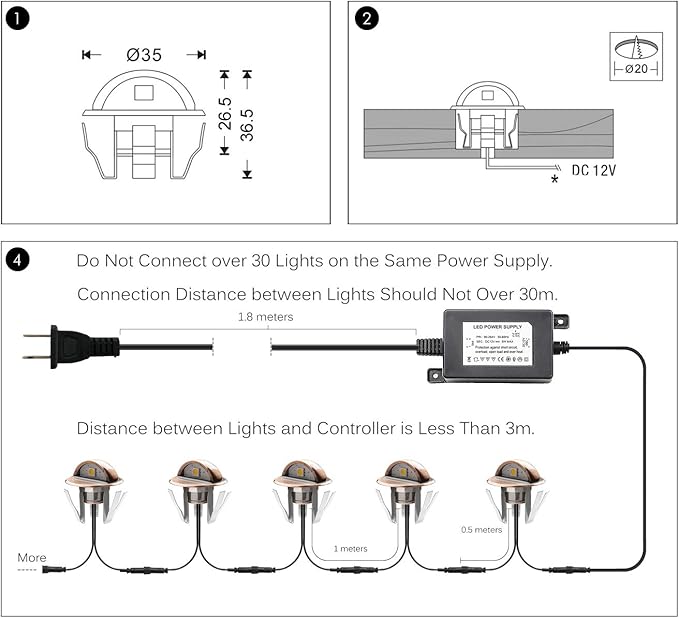 LED Step Lights Low Voltage IP65 Waterproof Recessed LED Deck Lighting, Half Moon F1.38 Yard Garden Patio Step | Lumora